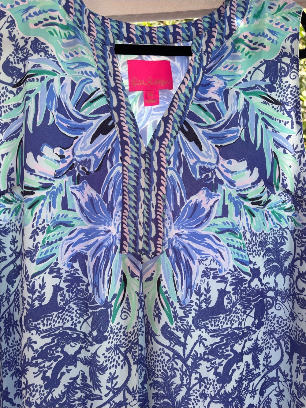 Lilly Pulitzer Evah Dress Ready Set Gecko Blue HighTide Sleeveless Vneck XL - Picture 3 of 3